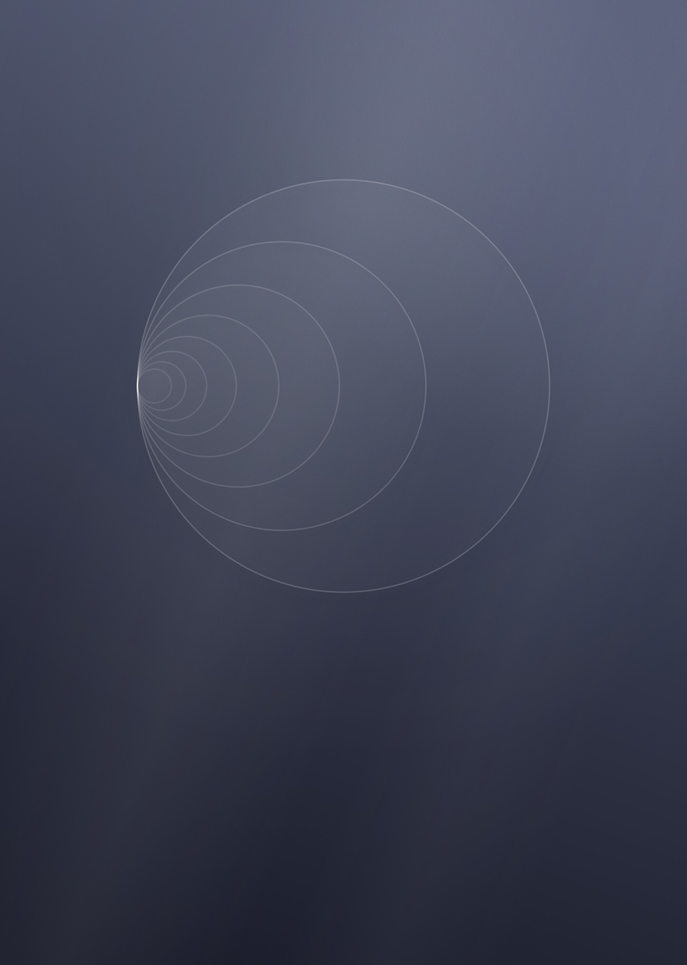 Seven soft frosted circles that touch at one point on the left and grow into one whole circle.