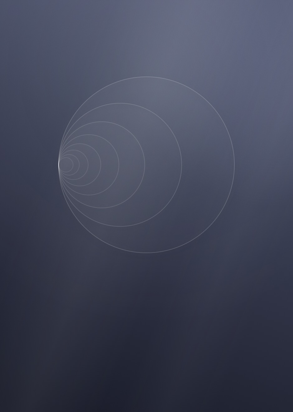 Seven soft frosted circles that touch at one point on the left and grow into one whole circle.