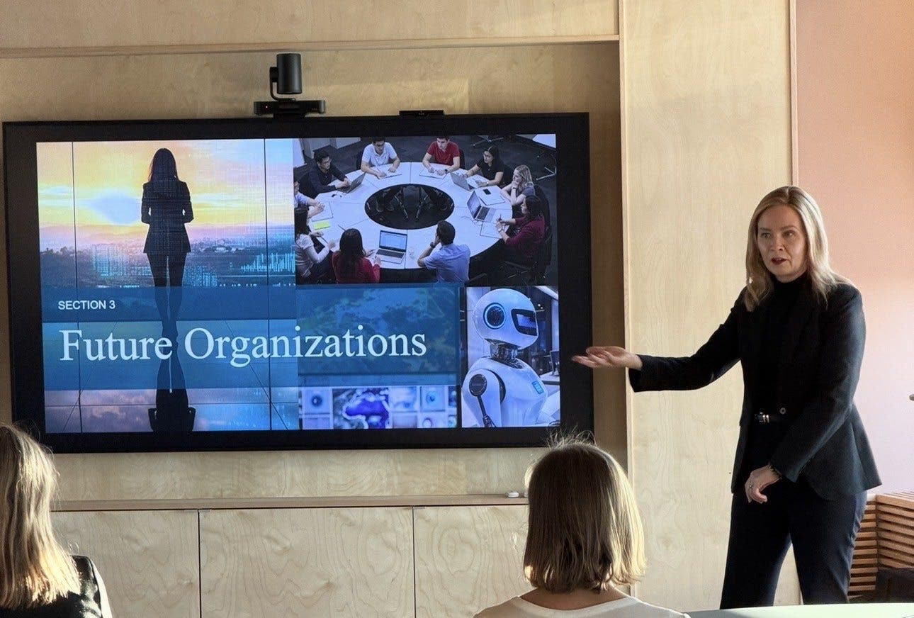 Tarja Stephens discussing the future of organizational design in the age of AI agents and human-digital teams.